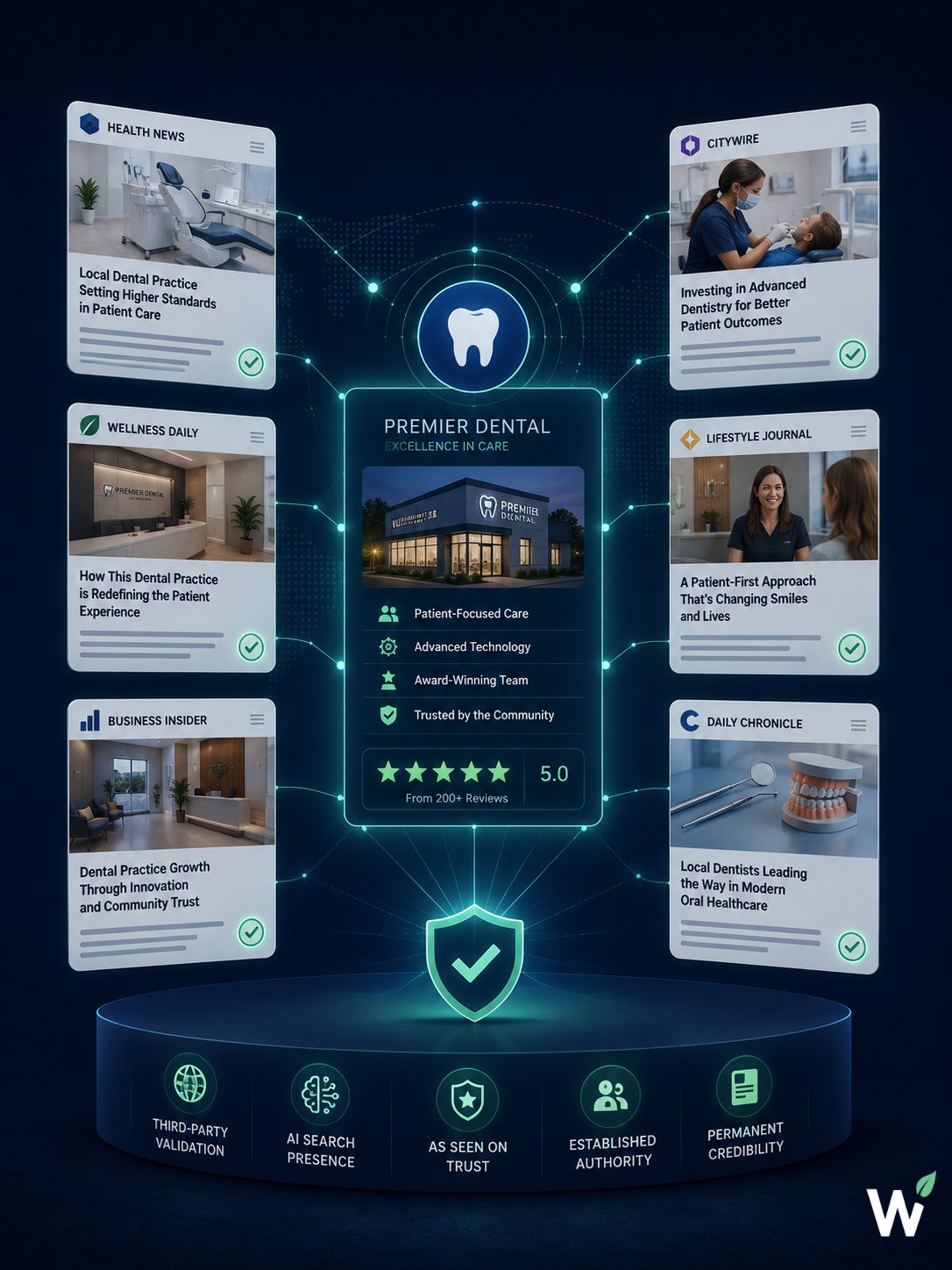 Authority at scale for dental practices — premium press distribution creating third-party credibility through media features and trusted publication placements