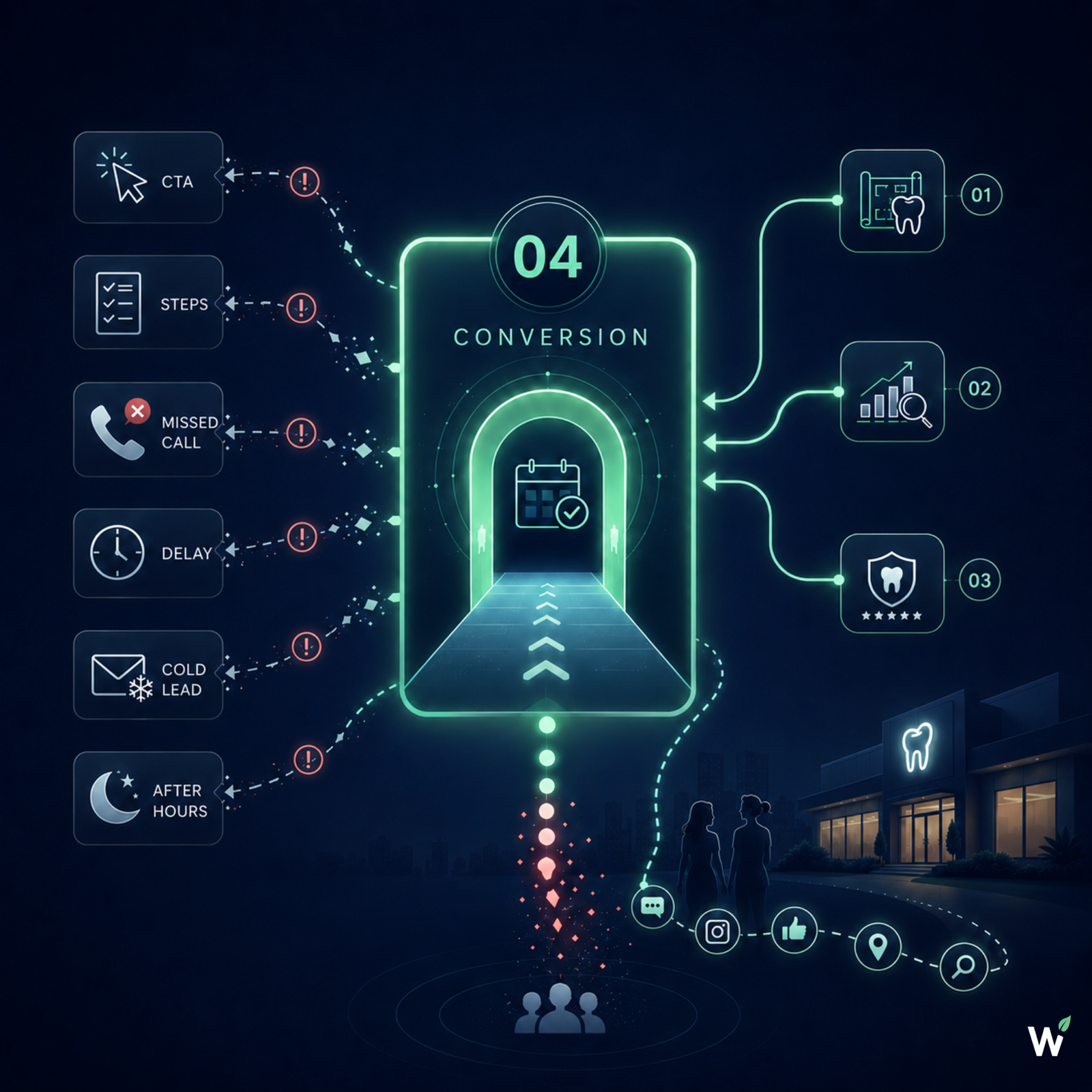 Why Conversion comes fourth in the GROWSILK Growth System — a dental patient who trusts a practice can still leave if the booking path is unclear, the phone is missed after hours, or follow-up takes too long