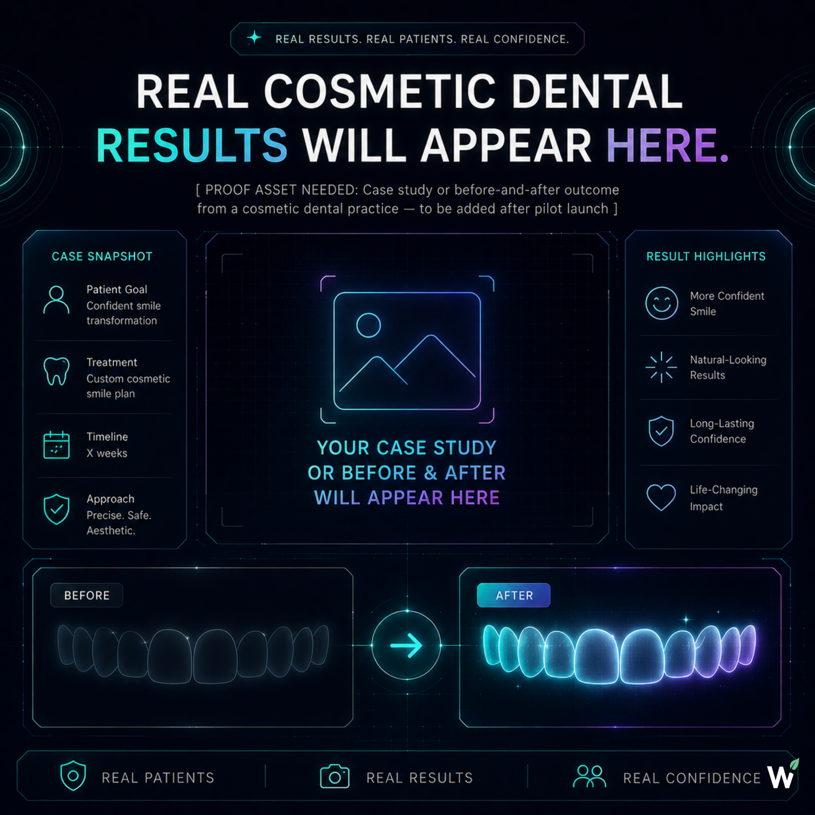 GROWSILK cosmetic dental practice proof — the first pilot case study will document a real cosmetic practice's visibility, trust, and conversion baseline and outcome after the growth system is applied