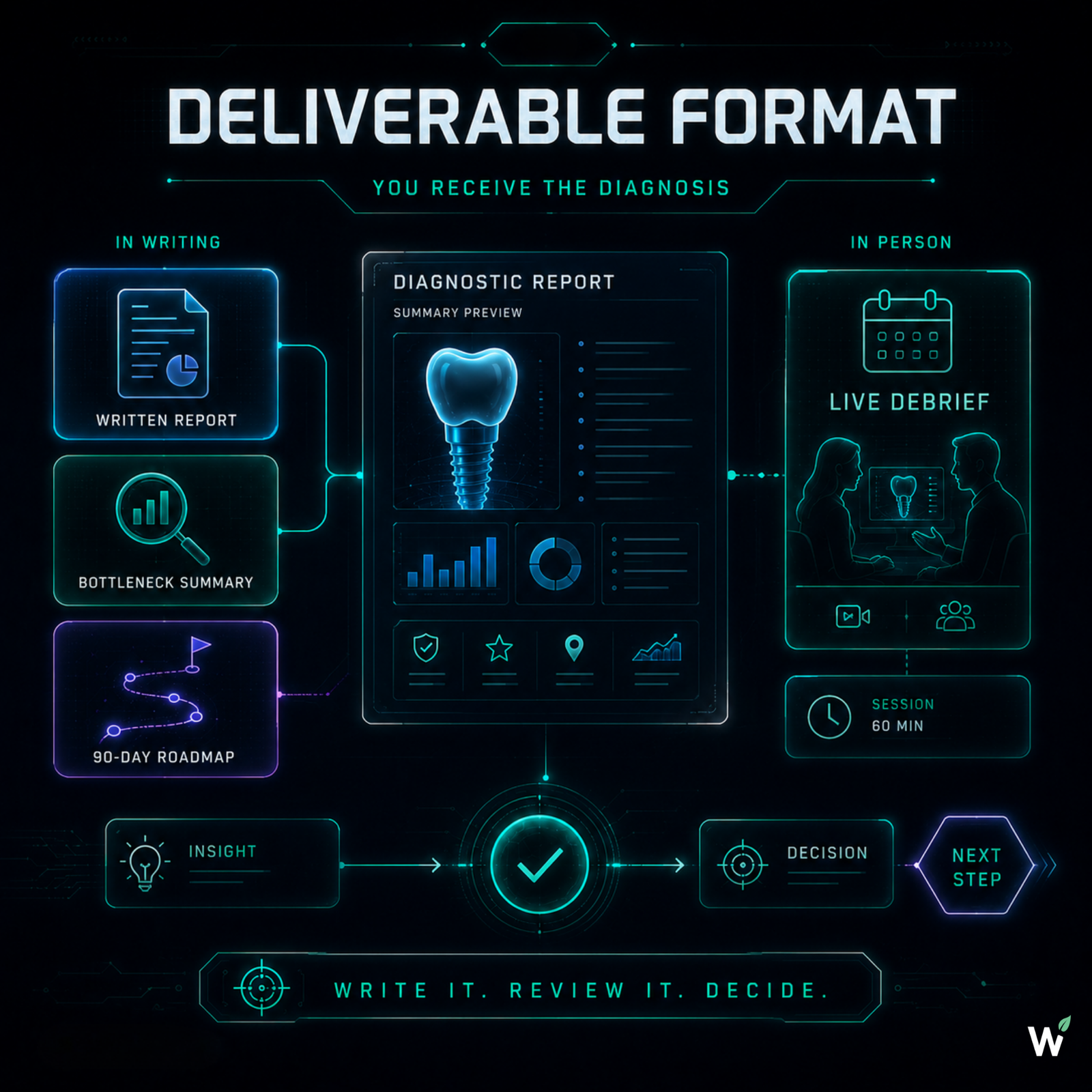 Report preview plus calendar debrief session card