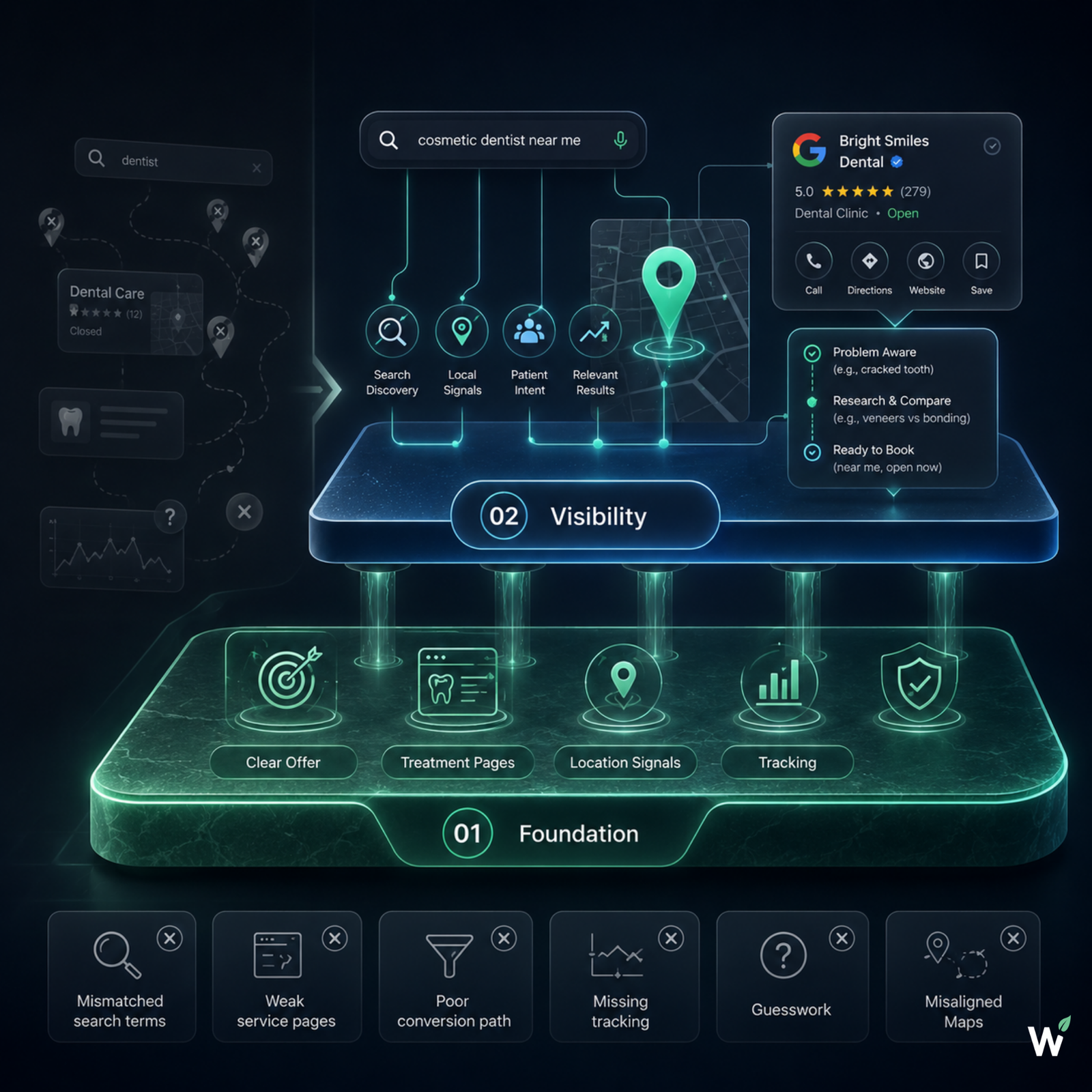 Why Visibility comes second in the GROWSILK Growth System — Foundation must clarify the dental practice offer and tracking baseline before visibility work begins