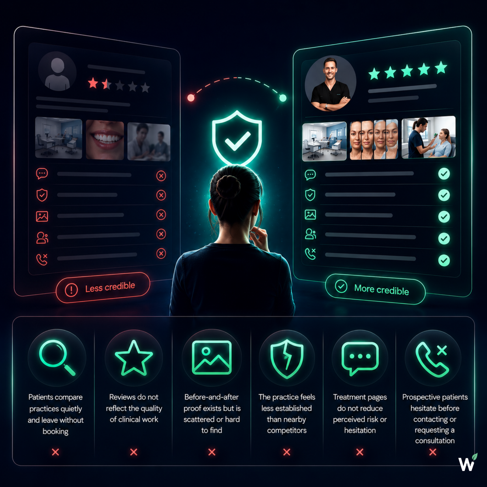 Why Trust comes third in the GROWSILK Growth System — dental patients compare practices quietly and choose the one with stronger visible credibility, proof, and reviews