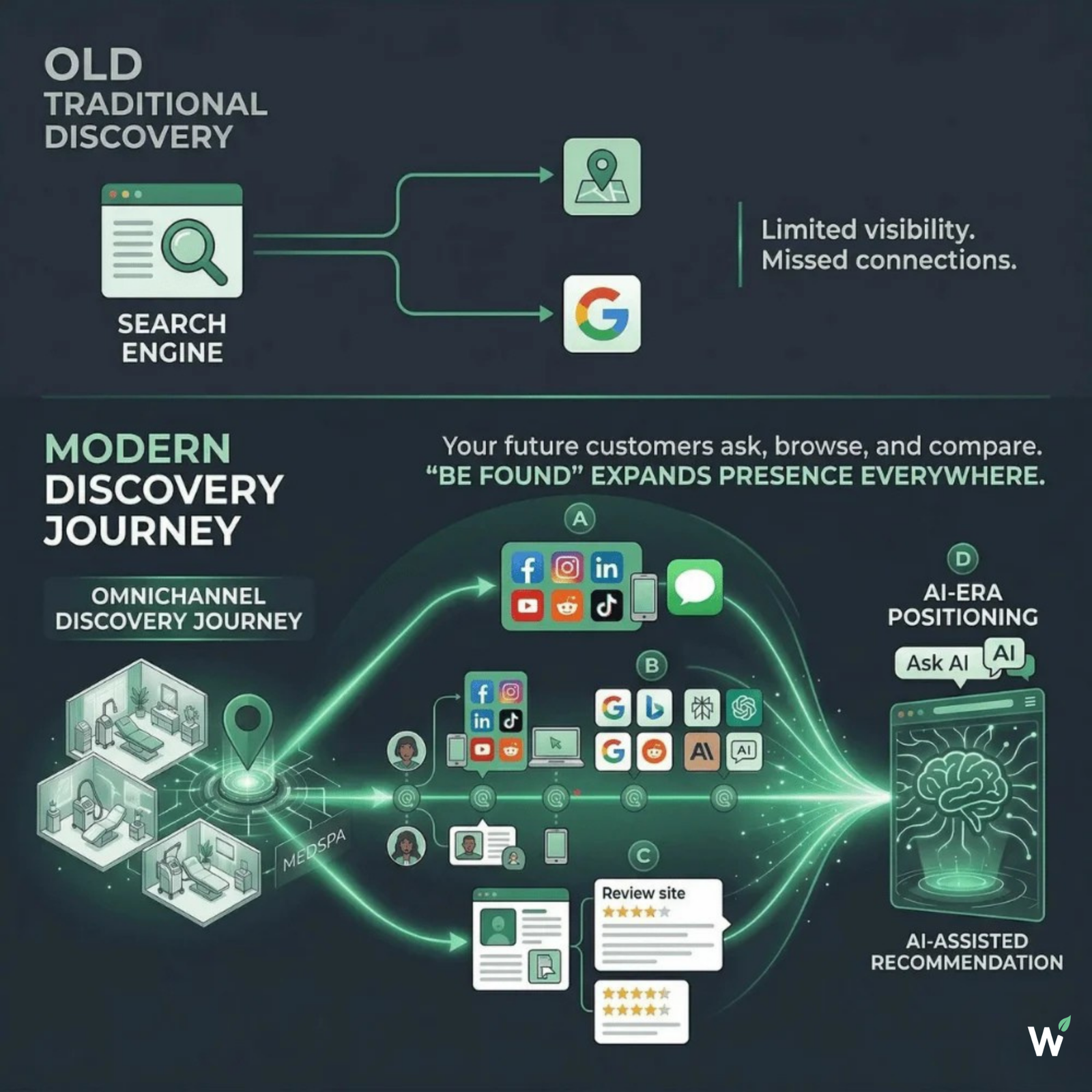 Why Be Found matters for dental practices — the modern patient discovery journey spans Google Search, Maps, AI assistants, and treatment-specific searches